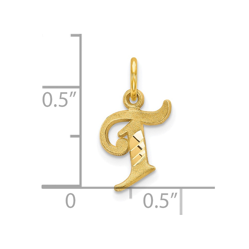10k Small Diamond-cut Initial T Charm