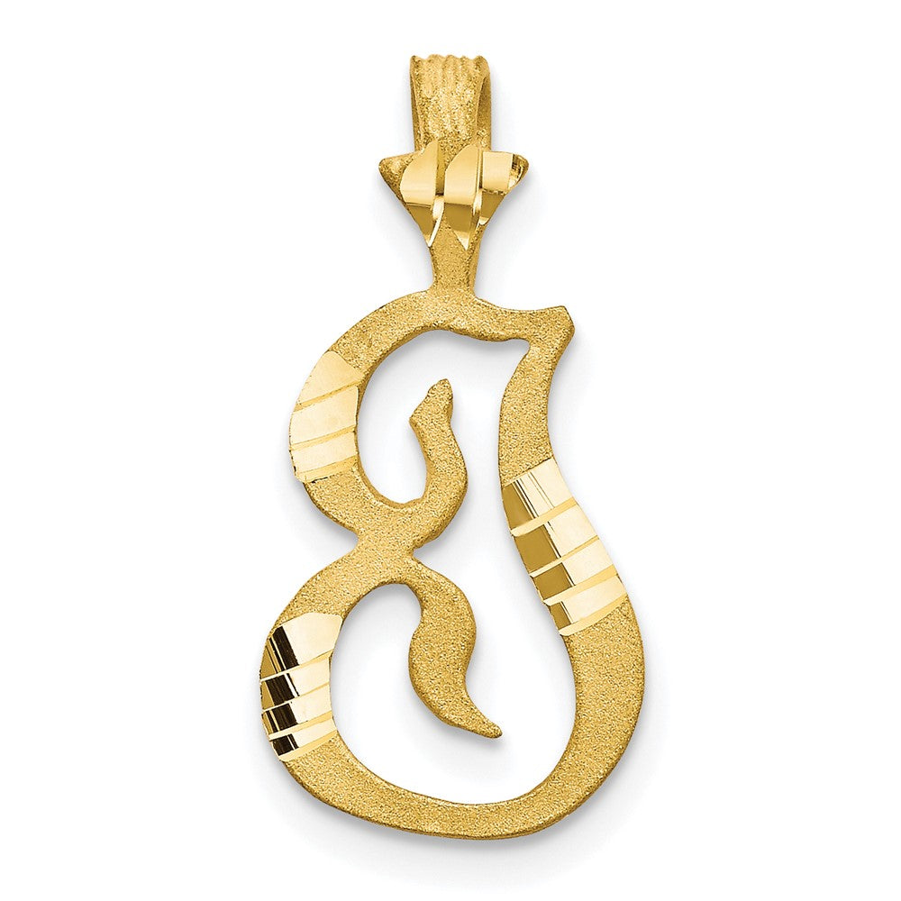 10k Satin Diamond-cut Initial I Pendant