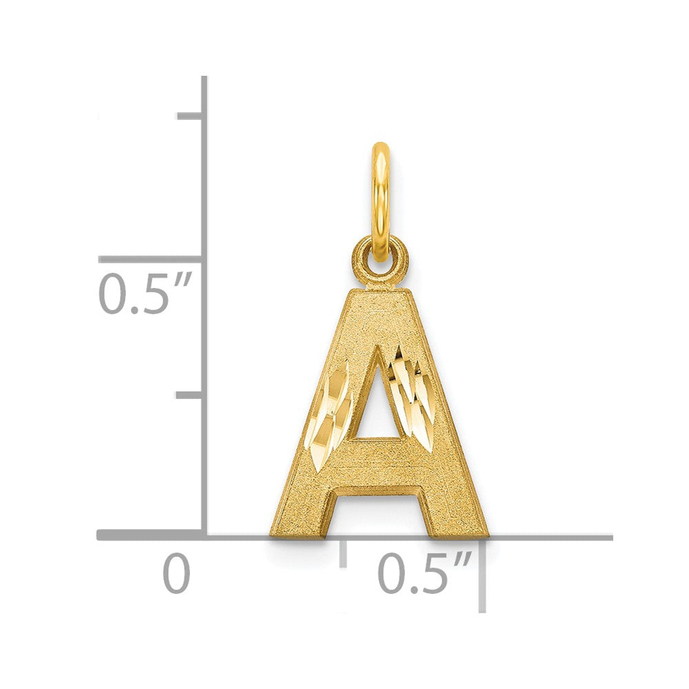 10K Satin Diamond-cut Block Initial A Charm