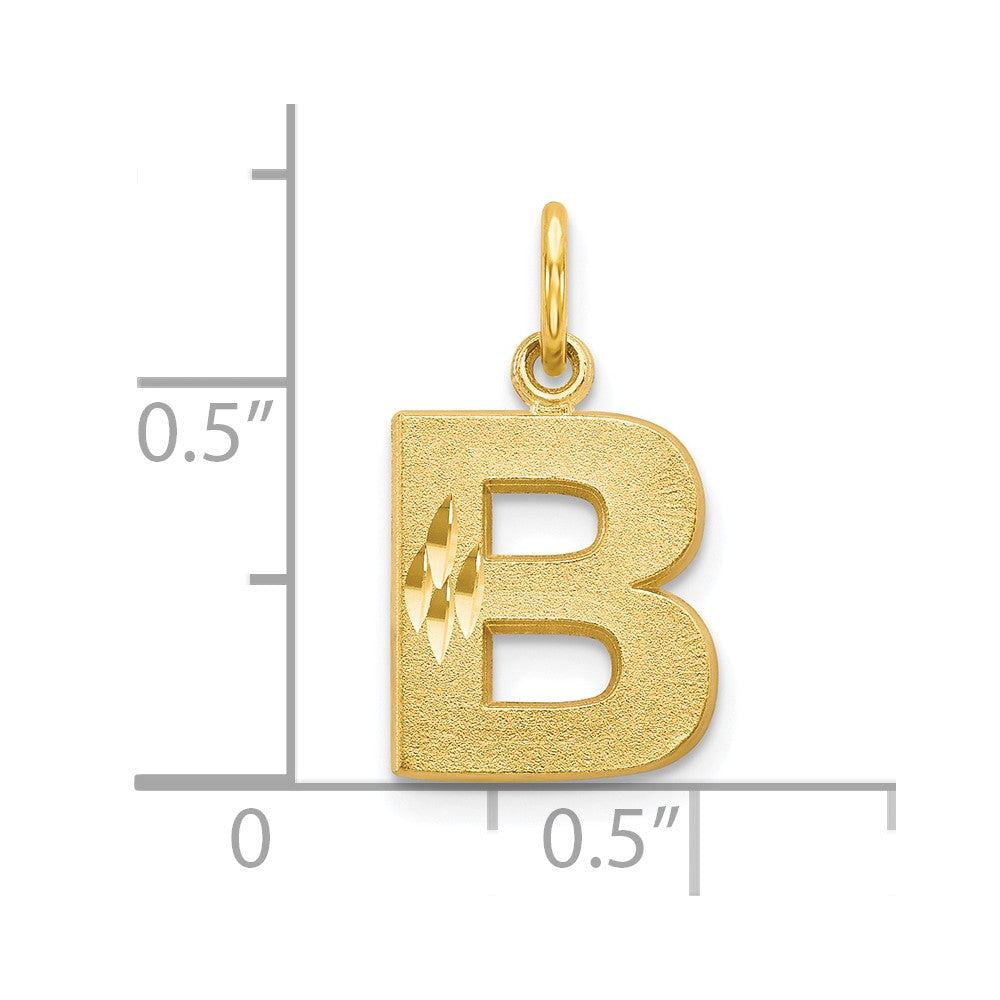 10K Satin Diamond-cut Block Initial B Charm