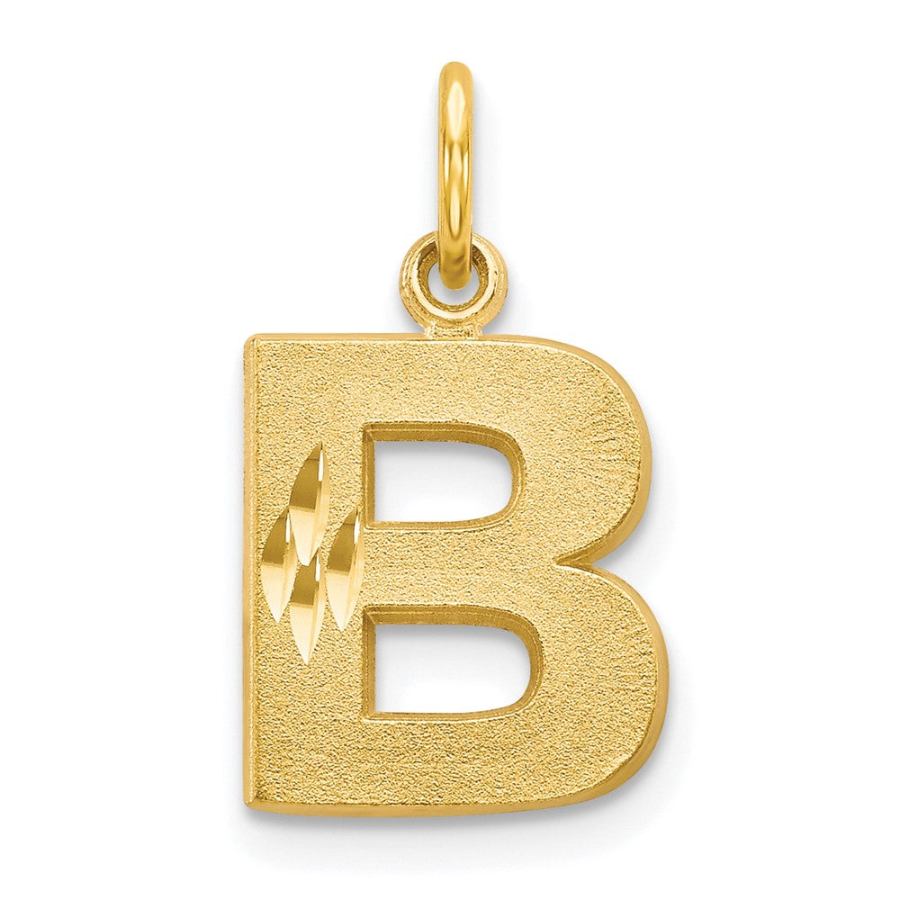10K Satin Diamond-cut Block Initial B Charm