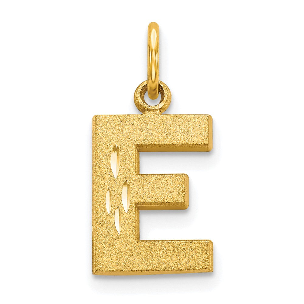 10k Satin Diamond-cut Block Initial E Charm