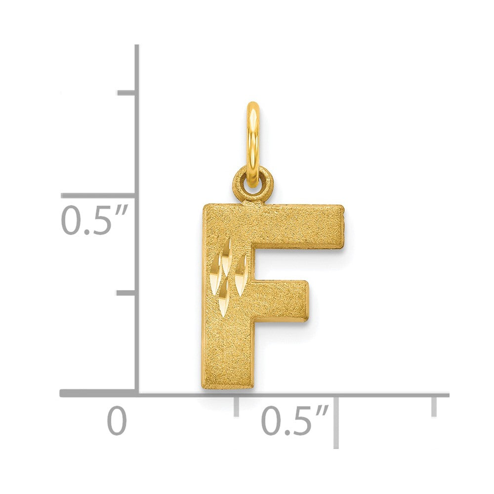 10k Satin Diamond-cut Block Initial F Charm