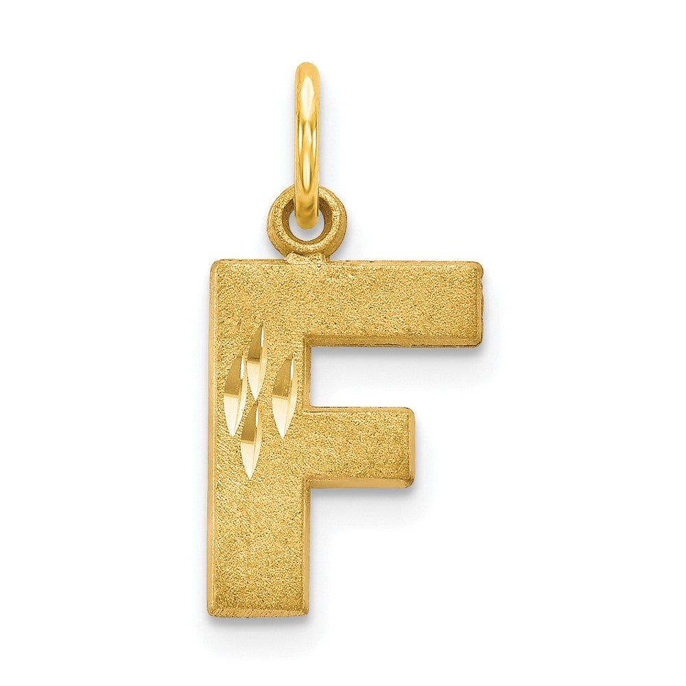 10k Satin Diamond-cut Block Initial F Charm
