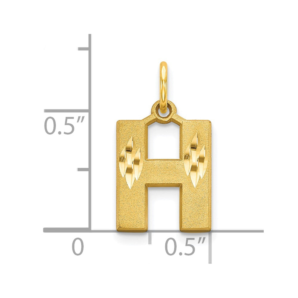 10k Satin Diamond-cut Block Initial H Charm