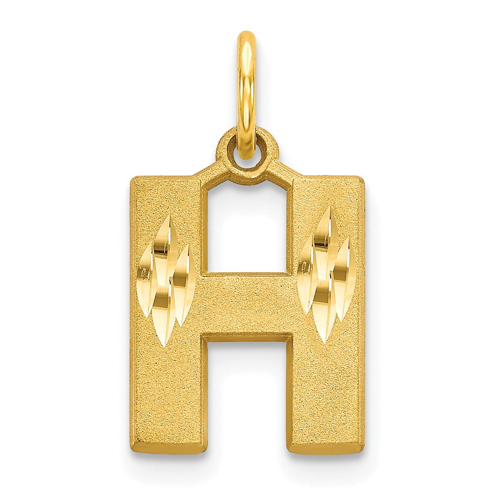 10k Satin Diamond-cut Block Initial H Charm