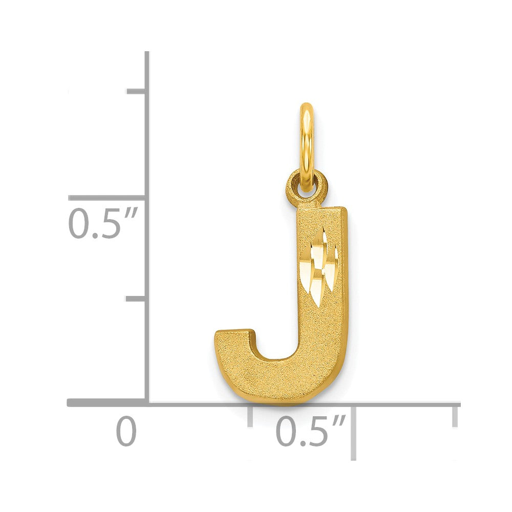 10k Satin Diamond-cut Block Initial J Charm