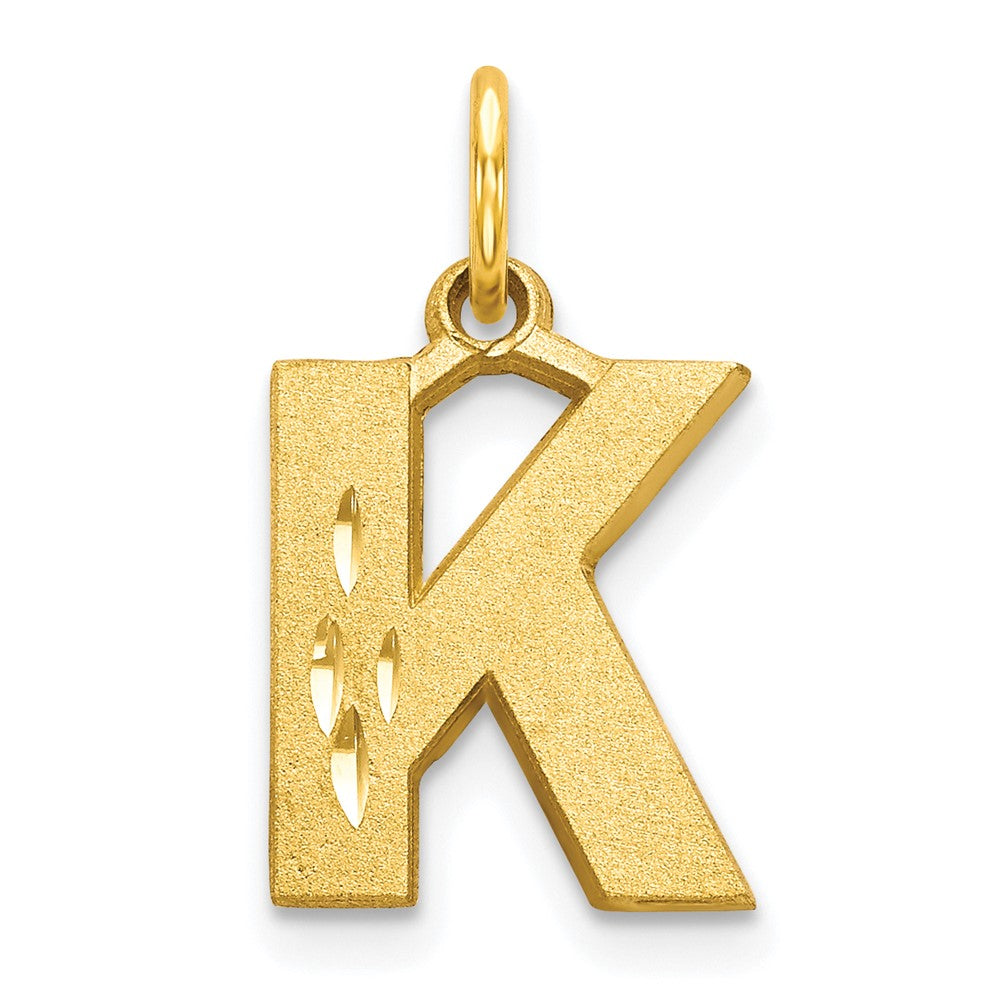 10k Satin Diamond-cut Block Initial K Charm