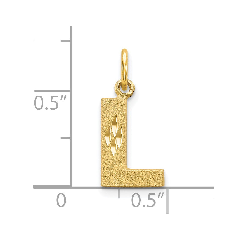 10k Satin Diamond-cut Block Initial L Charm