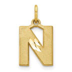 10k Satin Diamond-cut Block Initial N Charm