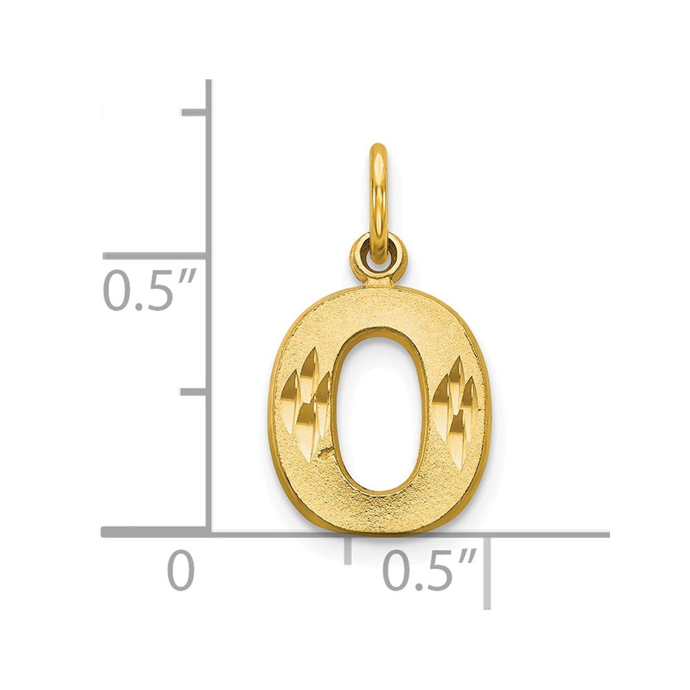 10k Satin Diamond-cut Block Initial O Charm