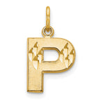 10k Satin Diamond-cut Block Initial P Charm