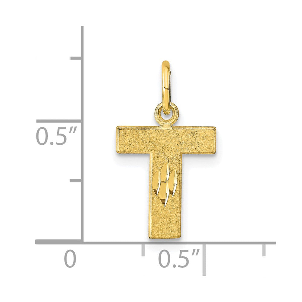 10k Satin Diamond-cut Block Initial T Charm