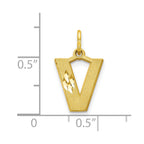 10k Satin Diamond-cut Block Initial V Charm