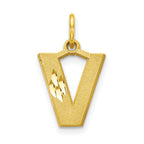 10k Satin Diamond-cut Block Initial V Charm