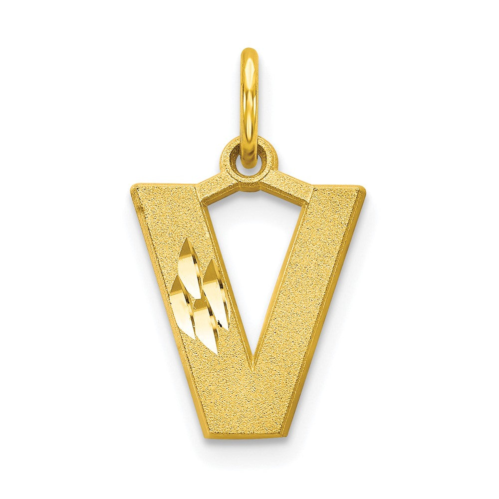 10k Satin Diamond-cut Block Initial V Charm