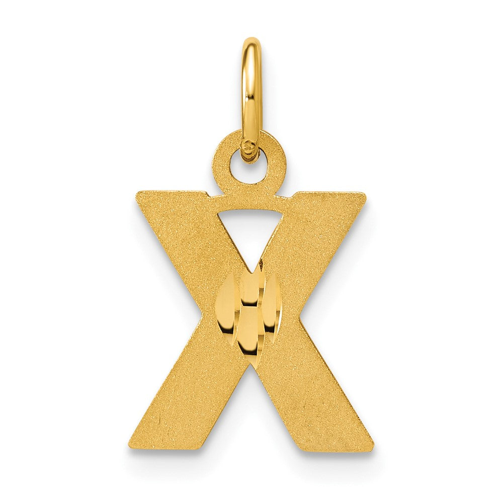 10k Satin Diamond-cut Block Initial X Charm