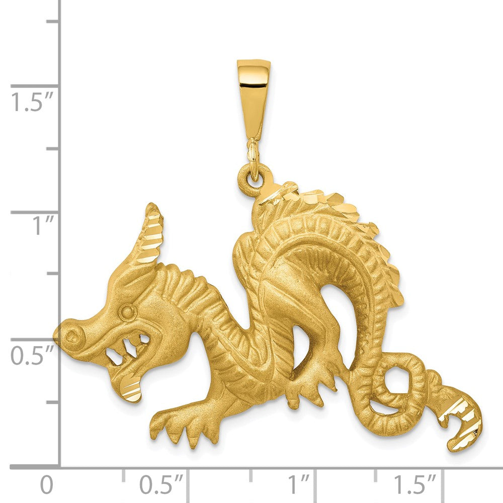 10k Large Satin Diamond-cut Dragon Pendant