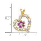10k Red and Clear CZ Heart and Flower Pendant