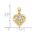 10K and White Rhodium Diamond-cut Hearts in Heart Charm