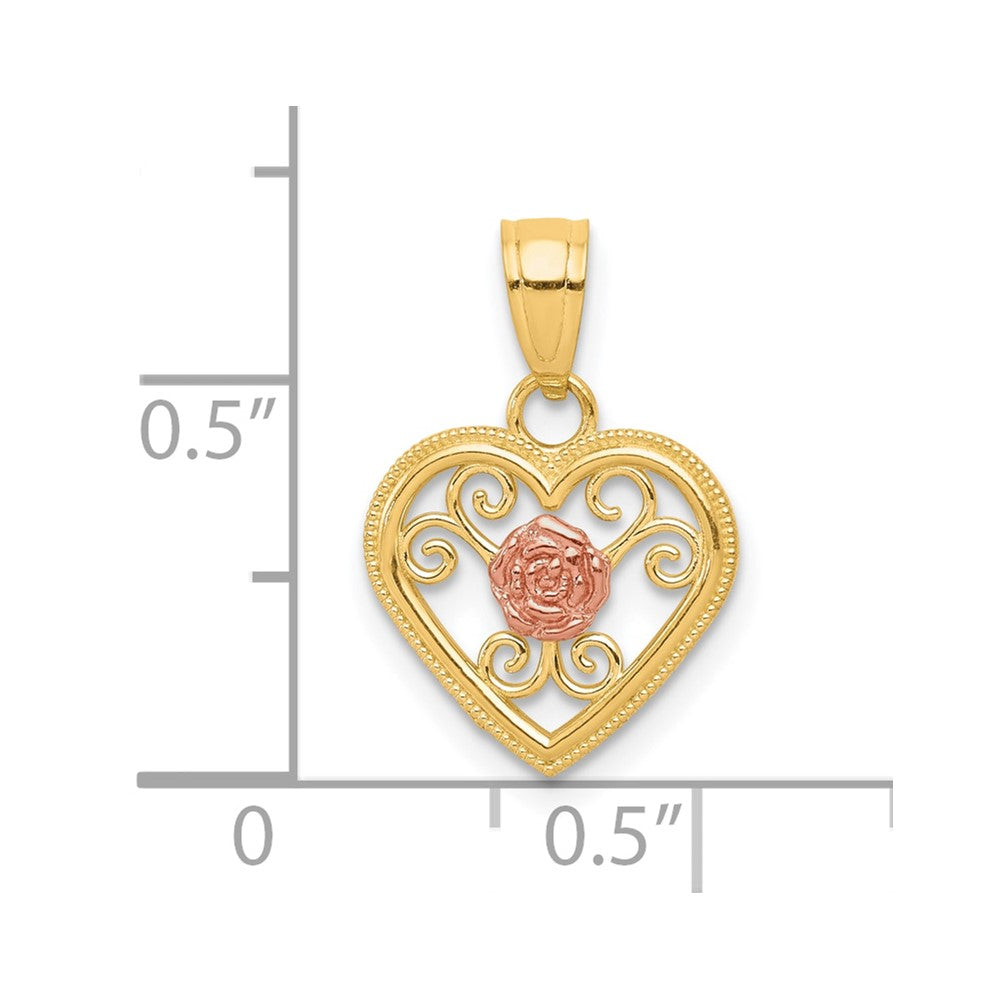 10k Two-tone Flower in Small Heart Charm