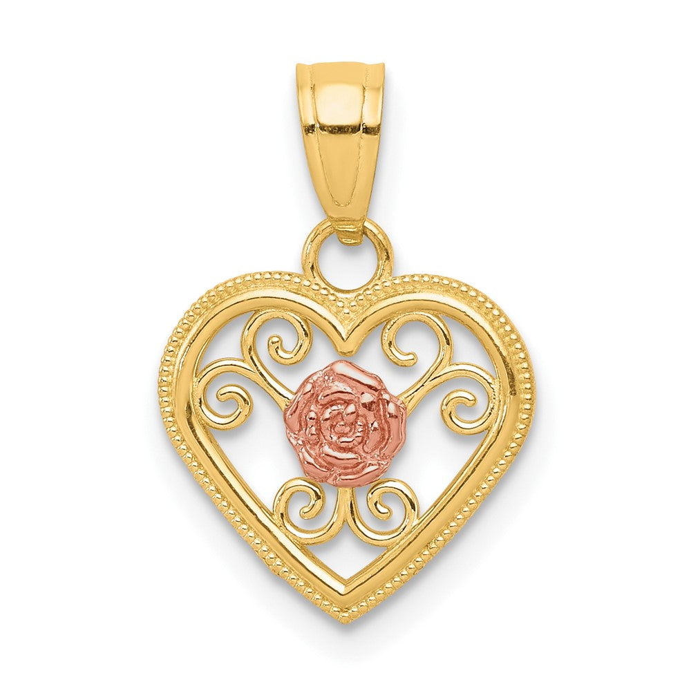 10k Two-tone Flower in Small Heart Charm