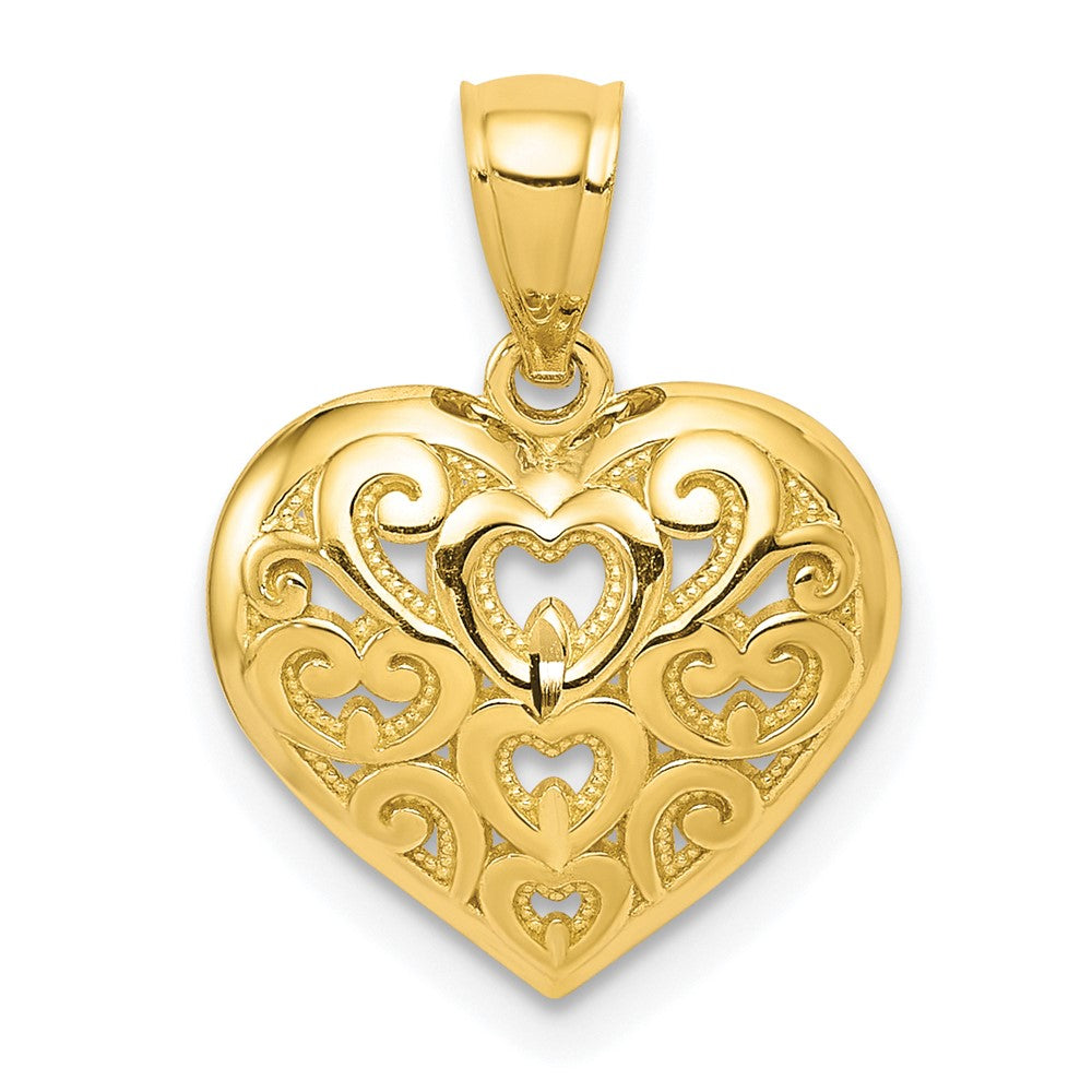 10k Diamond-Cut Filigree Heart Charm