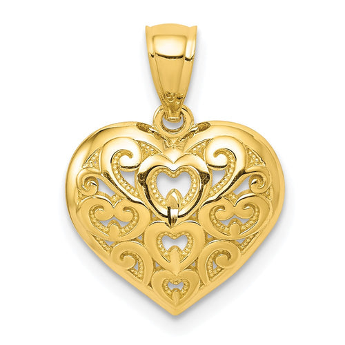 10k Diamond-Cut Filigree Heart Charm
