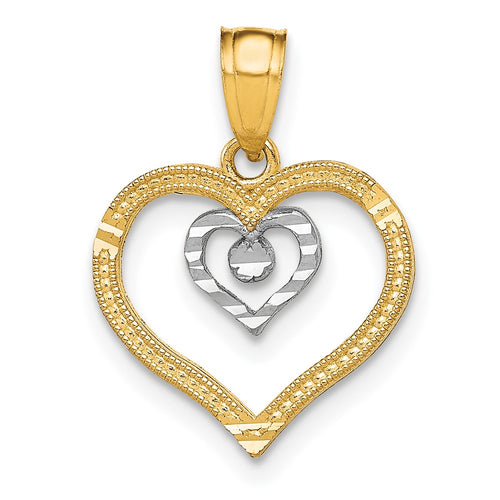 10K and White Rhodium Heart Charm