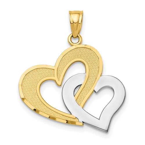 10K and White Rhodium Double Heart Pendant