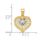 10K and White Rhodium Heart with Tiny Cross Charm
