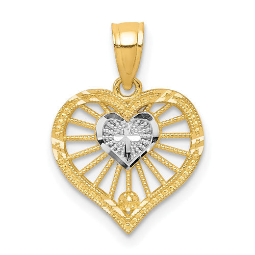 10K and White Rhodium Heart with Tiny Cross Charm