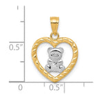 10k and White Rhodium Teddy Bear in Heart Charm