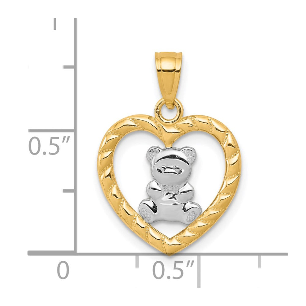 10k and White Rhodium Teddy Bear in Heart Charm