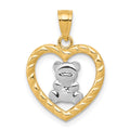 10k and White Rhodium Teddy Bear in Heart Charm