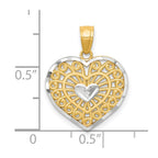 10K and White Rhodium Filigree Heart Charm