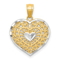 10K and White Rhodium Filigree Heart Charm