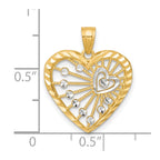 10K and White Rhodium Filigree Heart Charm