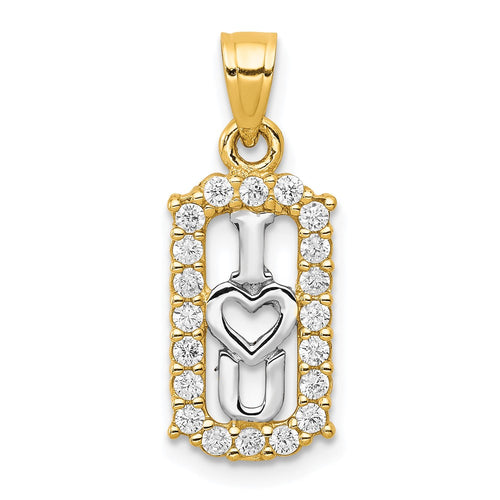 10K and White Rhodium CZ I Heart YOU Charm