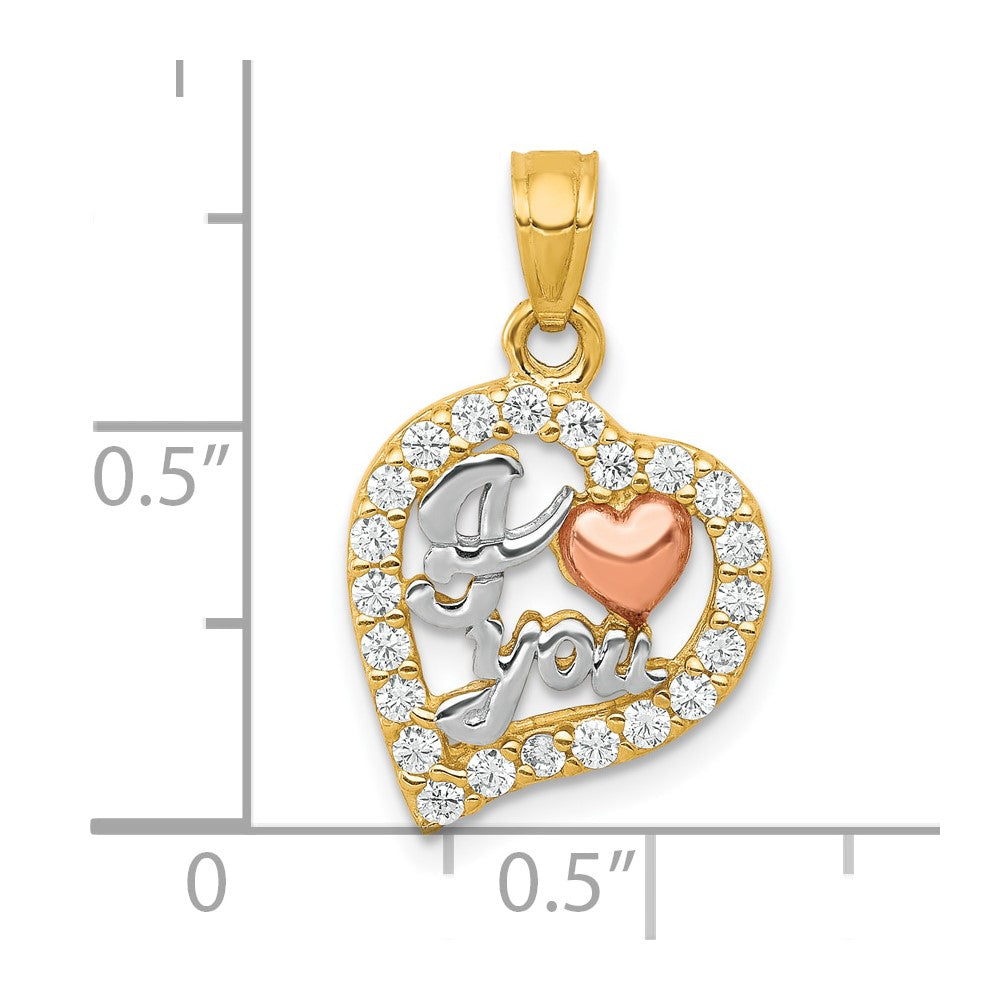 10K Two-Tone and White Rhodium I Heart YOU CZ Heart Pendant