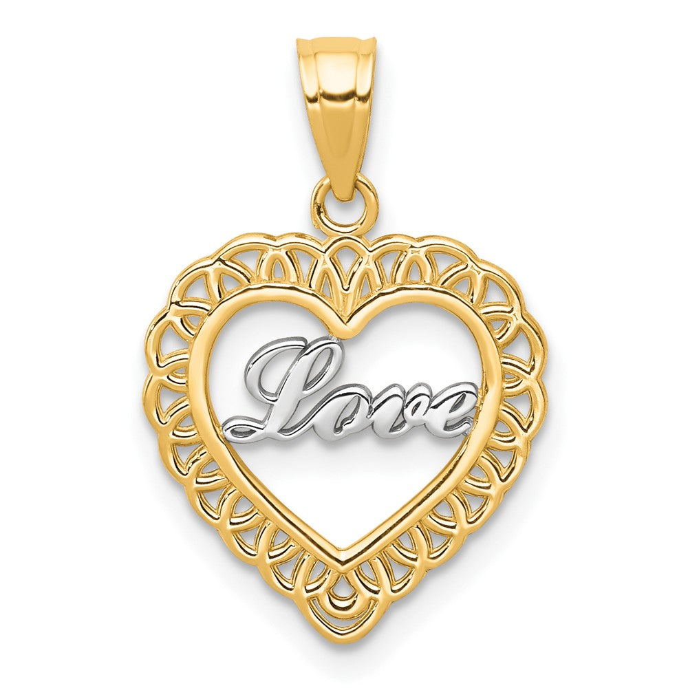 10K and White Rhodium LOVE in Heart Charm