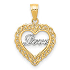 10K and White Rhodium LOVE in Heart Charm