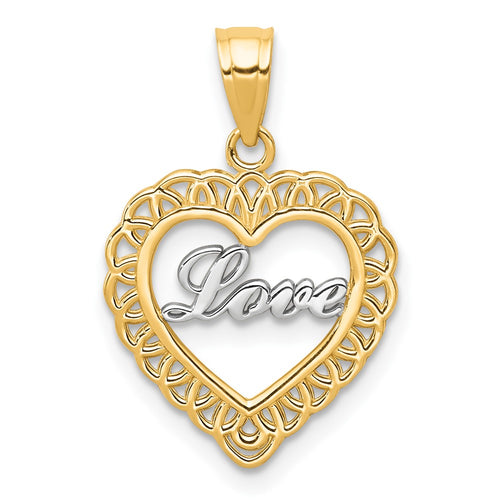 10K and White Rhodium LOVE in Heart Charm