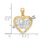 10K and White Rhodium I LOVE YOU Heart with Arrow Charm