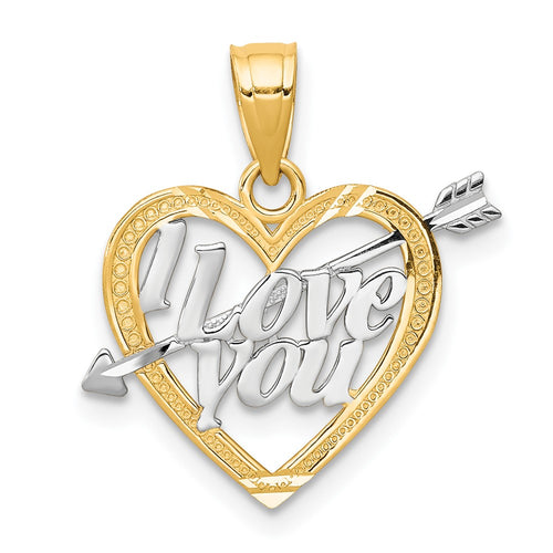 10K and White Rhodium I LOVE YOU Heart with Arrow Charm