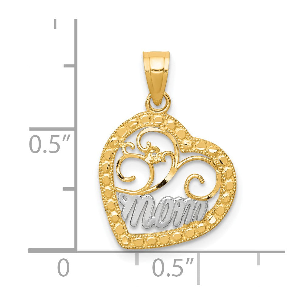 10K and White Rhodium MOM in Heart Charm