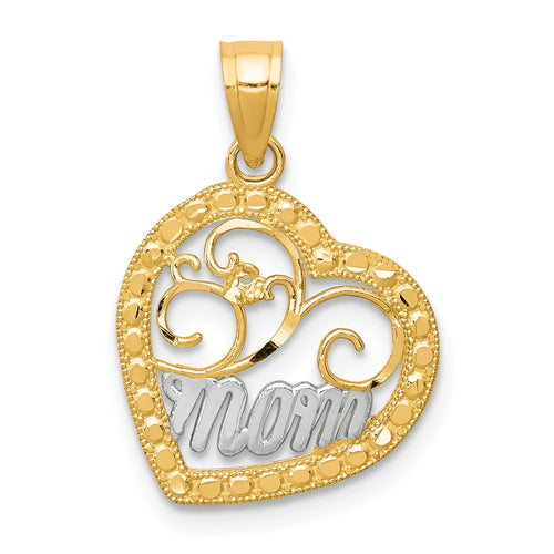 10K and White Rhodium MOM in Heart Charm