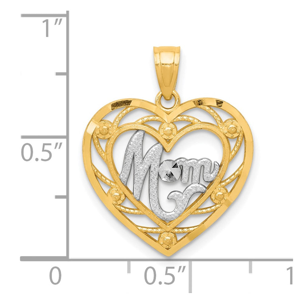 10K and White Rhodium MOM in Heart Charm