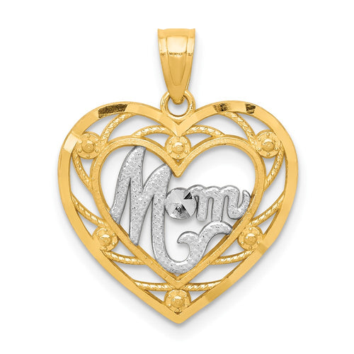 10K and White Rhodium MOM in Heart Charm