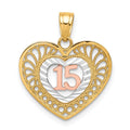 10K Two-tone and White Rhodium 15 in Heart Pendant